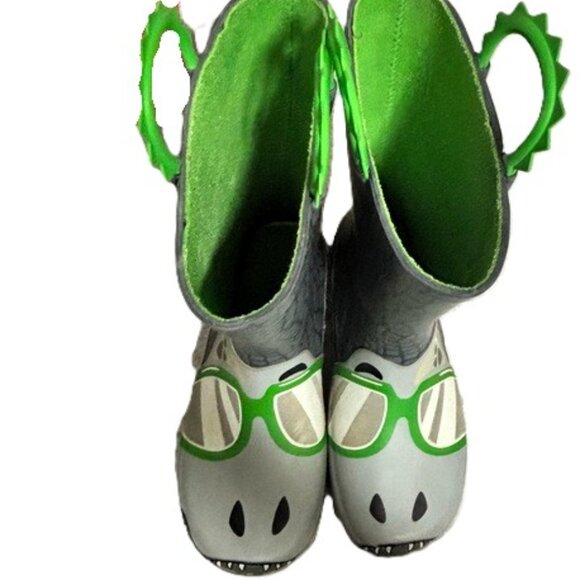 Western Chief Jurassic Jake Dinosaur Rain Boots Youth Size 1 Charcoal Green - Picture 11 of 16